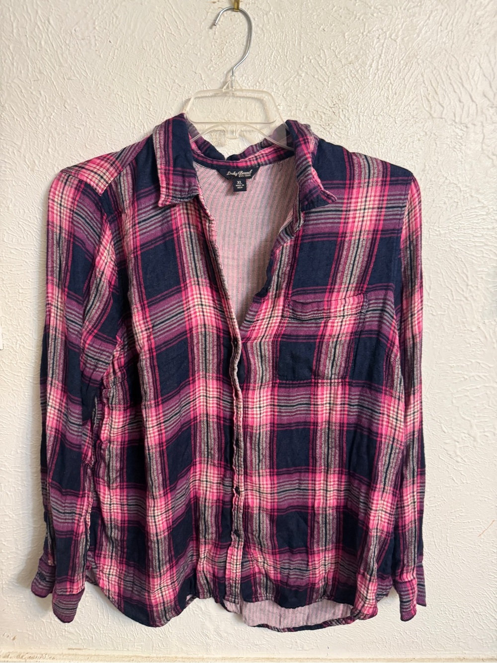 Lucky Brand Pink & Navy Plaid Button-Up Shirt